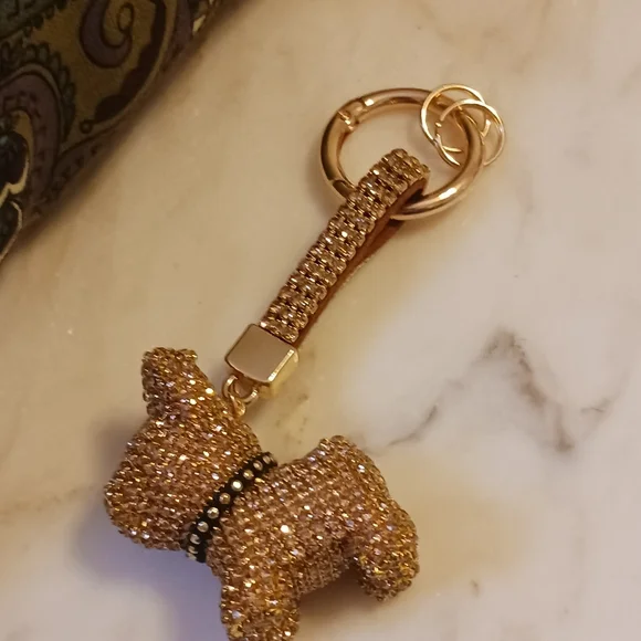 NWOT Gold Rhinestone Dog Bag Charm, Large Sparkly Key Chain - Picture 3 of 9